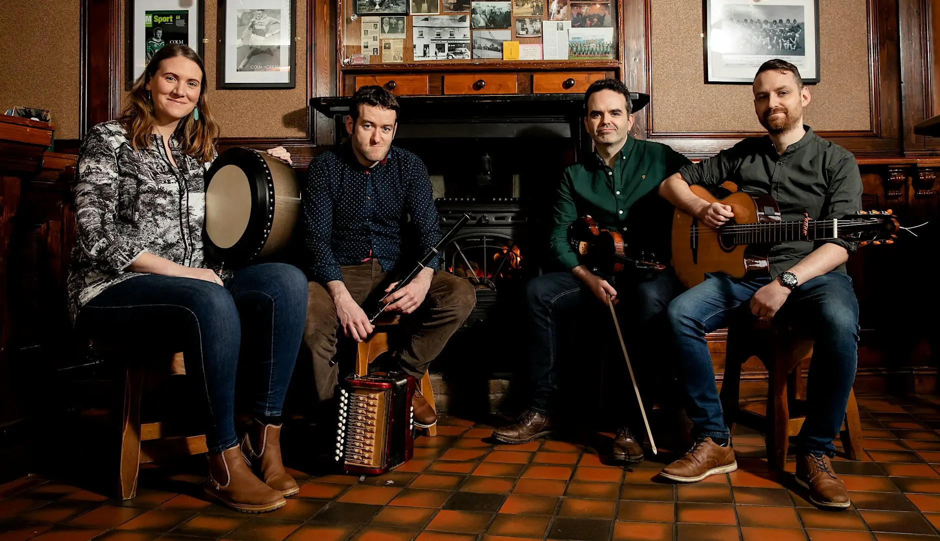 All four members of Ox Mountain Quartet seated together